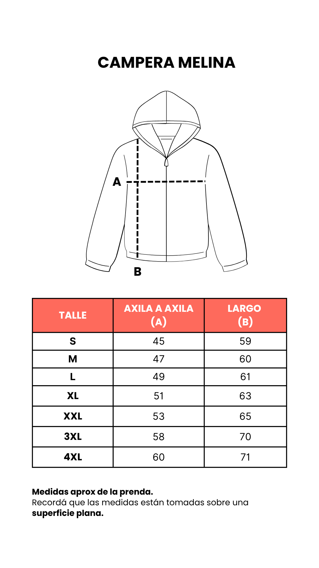 Tabla de talles Campera Melina